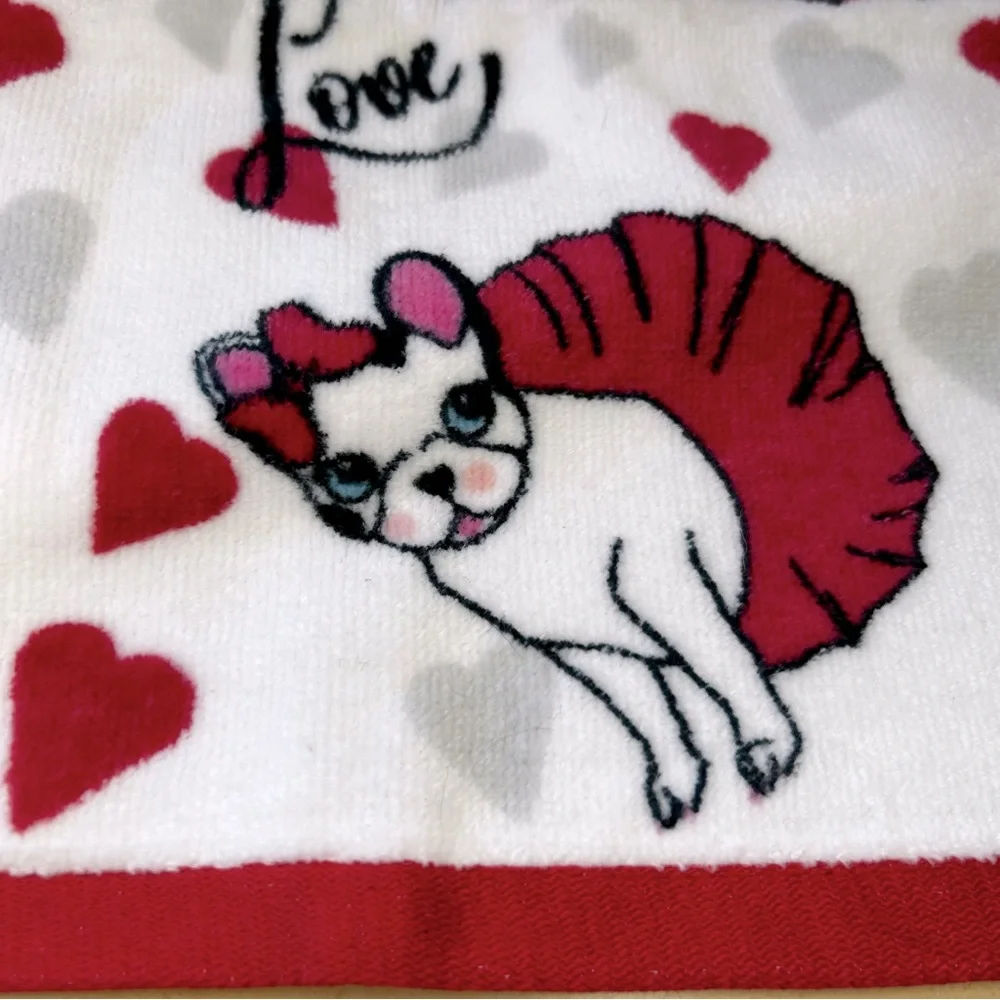 Bebe White French Bulldog Ballerina Tutu Hearts Love Wash Cloths Towels 2 NEW